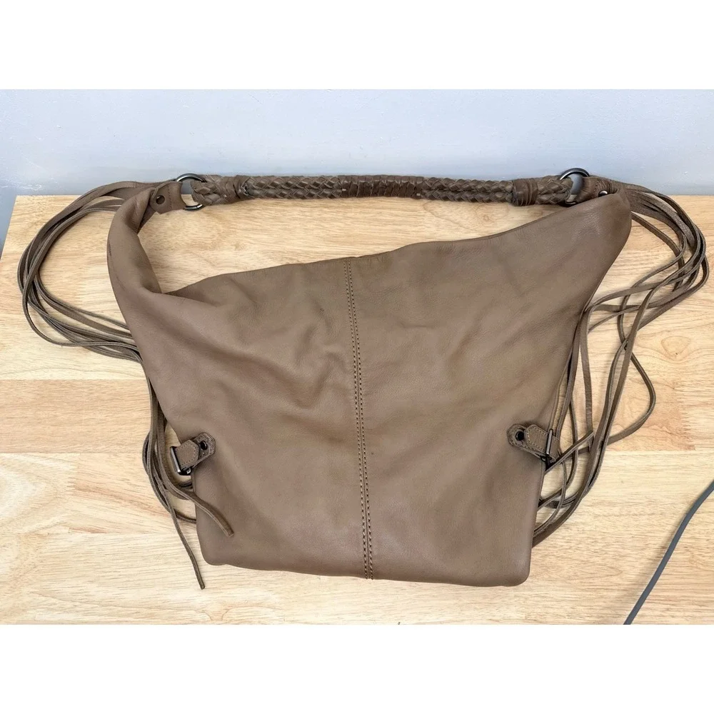 Linea Pelle Vanessa Hobo Shoulder‎ Bag Large Fringe Brown Braided Strap #6